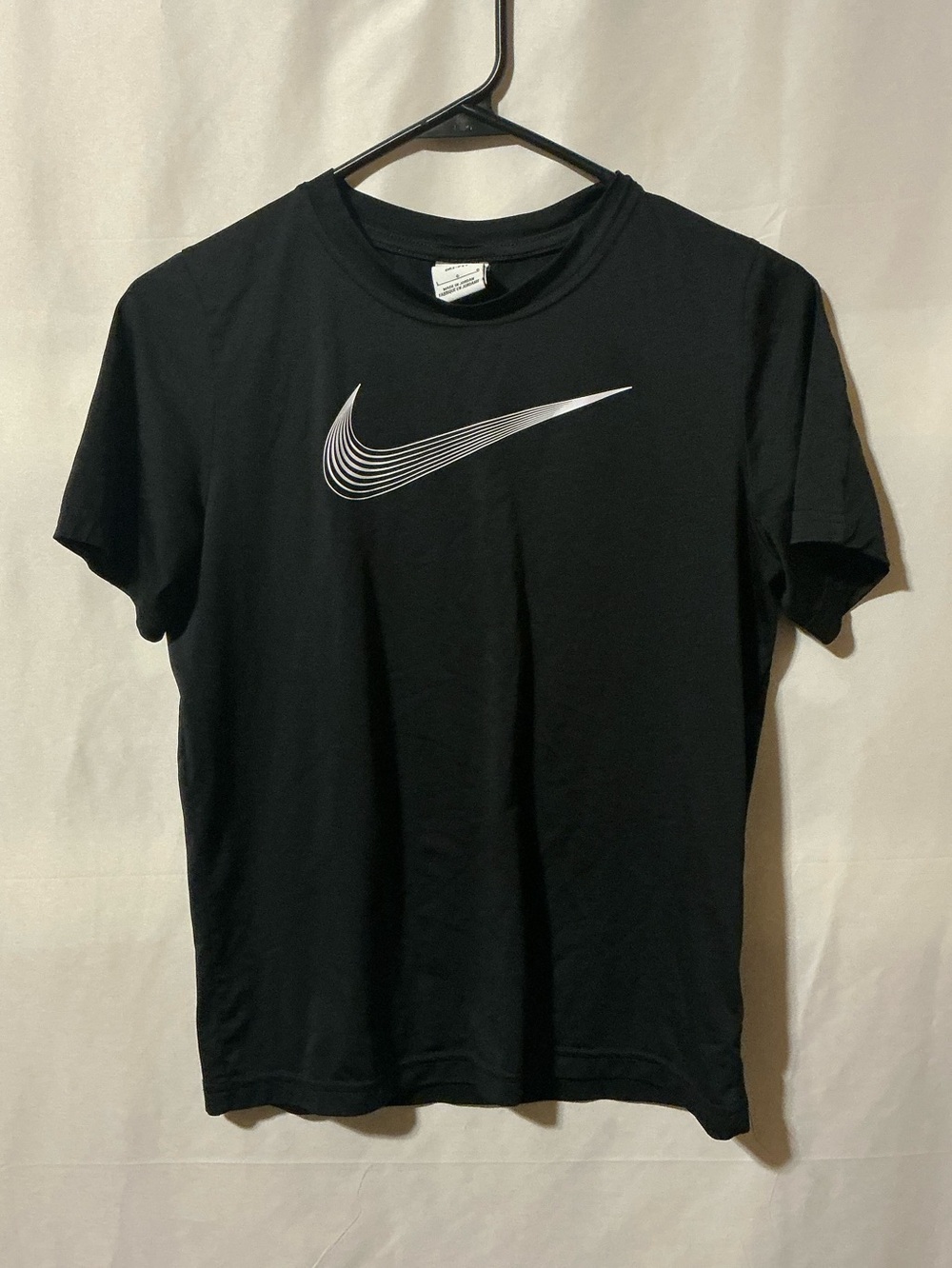 Nike Black Short Sleeve Tee with White Layered Swoosh Design